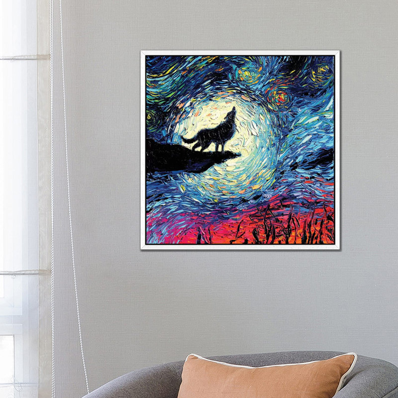 Van Gogh Never Howled At The Moon by Aja Trier - Wrapped Canvas Painting, White Framed Canvas, 66.04 cm H x 66.04 cm W