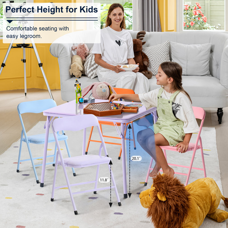 5 Pieces Colourful Folding Set Table and Chair for Kids with Durable Metal Frame and Easy-Clean Plastic for Daycare Classrooms and Playrooms
