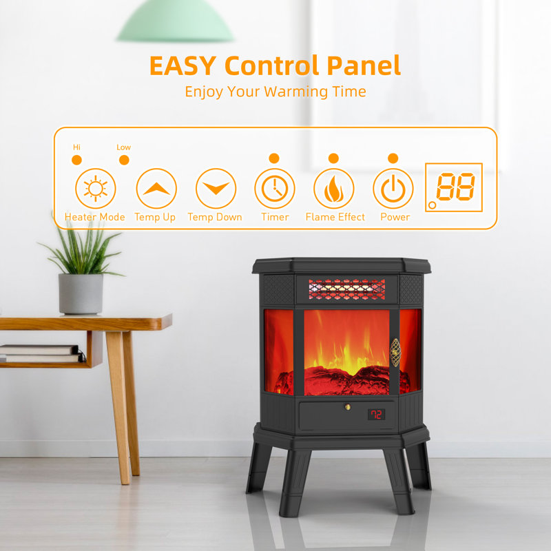 Fireplace Heater For Indoor Use 3d Realistic Flame Space Heater 12h Timer Tuv Safety Christmas Gift, Black