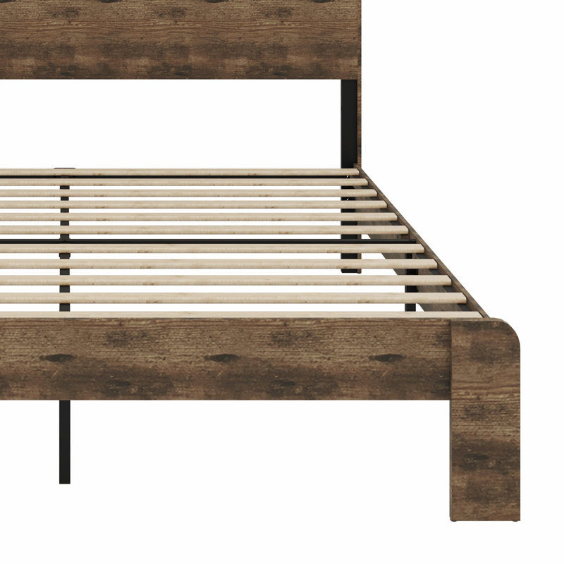Structure de lit plateforme en bois avec tête de lit à DEL et USB, Très grand