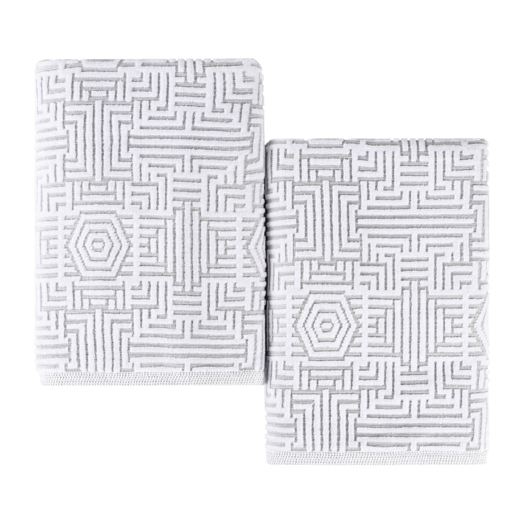 Indrit Cotton Modern Geometric Jacquard Soft Highly-Absorbent Bath Sheet (Set of 2) Latitude Run® 