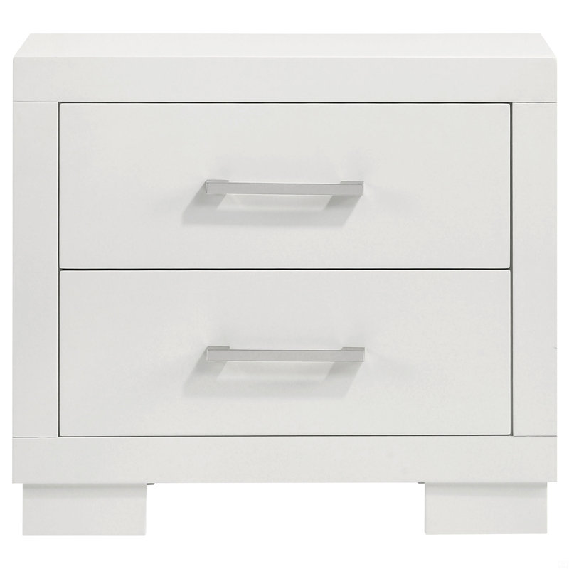 2-Drawer Rectangular Nightstand With Bar Handle Pulls