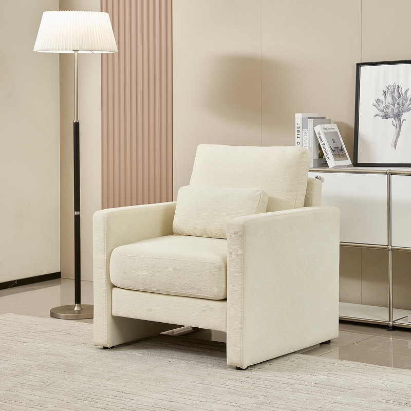 Fauteuil rembourré moderne et confortable en chenille avec structure en bois massif, idéal pour le salon, la chambre à coucher et le bureau