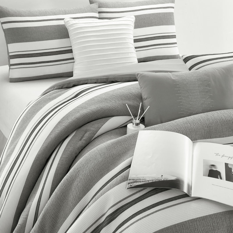 Neveah 7 Piece Striped Comforter Set, King Comforter + 6 Additional Pieces Included