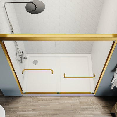 44 - 48 In. W X 72 H Sliding Shower Door, Adjustable Semi , Tempered Clear Thick Glass, 304 Stainless Steel Handles, Brushed Gold Planet Adjustable, Dash