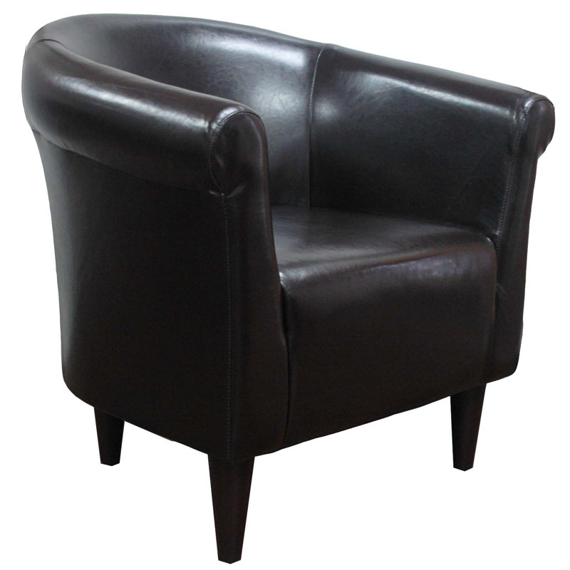 Liam Faux Leather Barrel Chair, Black Faux Leather