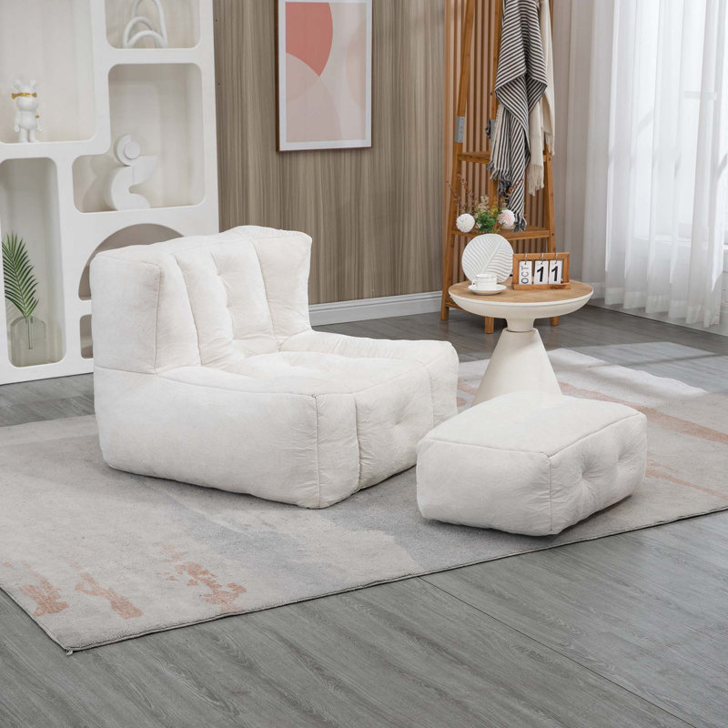 Chaise sans accoudoirs en velours avec repose-pieds, Blanc