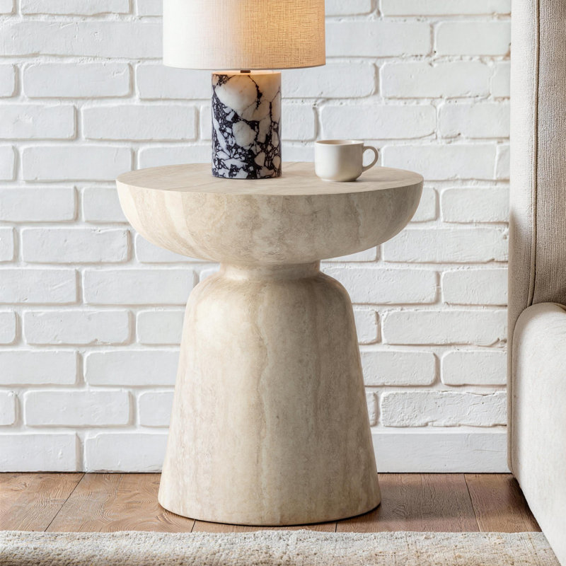 Table d'appoint en fibre de verre et faux travertin