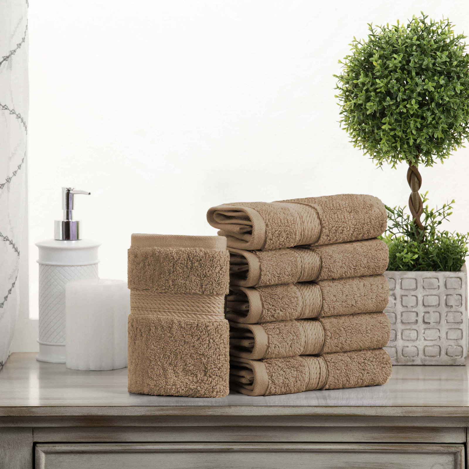 Egyptian Cotton Washcloth Set, Latte, Washcloth - 6 Pack