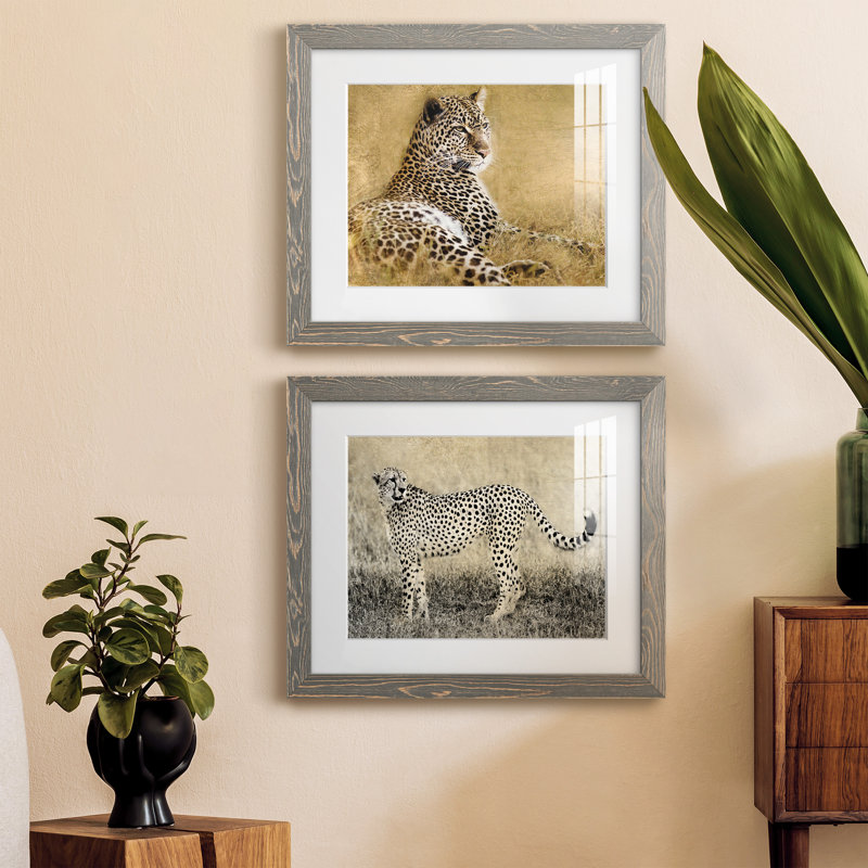 Hautes herbes dorées - ensemble de 2 cadres photo, H 20 po x l 34 po x P 1,5 po, Cadre en papier gris