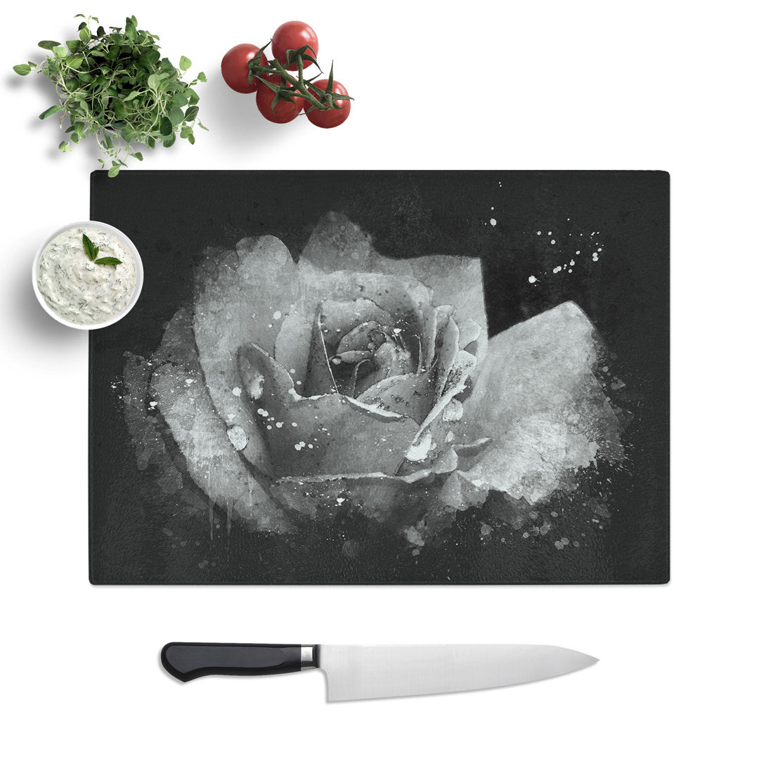 Tempered Glass Rose Flower Chopping Board