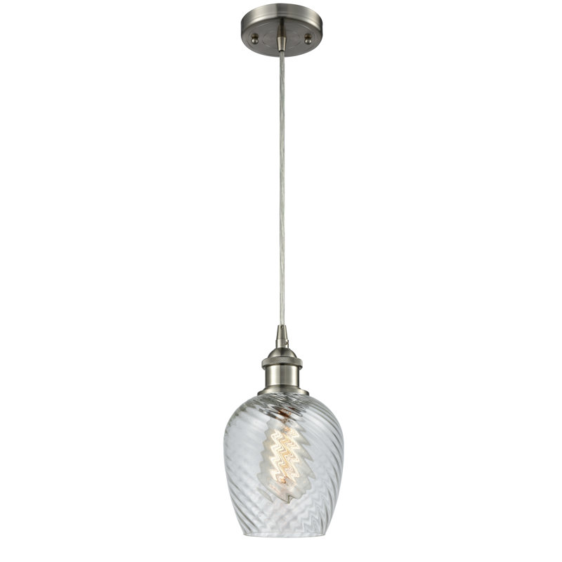 Luminaire suspendu en forme de cloche à 1 lumière Lyman, Motif cannelé transparent, Ampoule DEL 6 watts Vinage