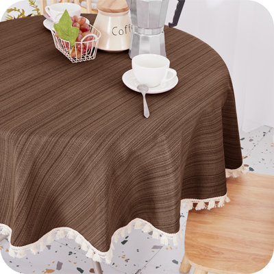 Round Tablecloths Faux Linen Wipable Home Decorative Water Resistant Table Cover 140cm (55in)