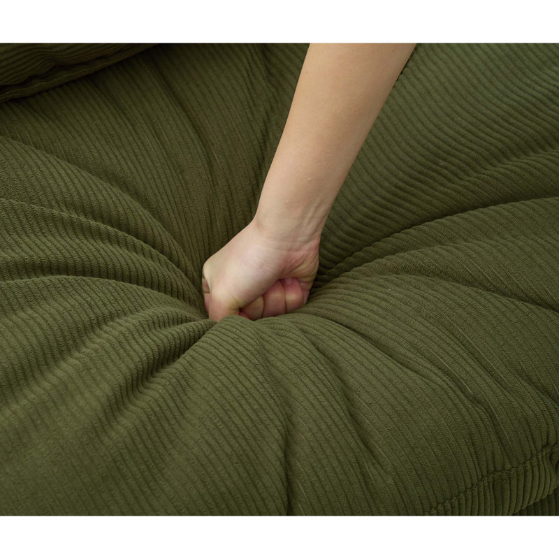 Johan Boneless Modular Sofa with Neck Pillow and Back Lounge, Green Corduroy