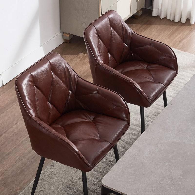 Ensemble de 2 chaises de salle à manger, chaises de cuisine rembourrées avec siège confortable, chaises rétro en similicuir avec accoudoirs, faciles à assembler et à nettoyer