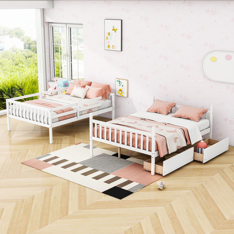 Wood Bunk Bed With 2 Drawers, Full Over Full, White