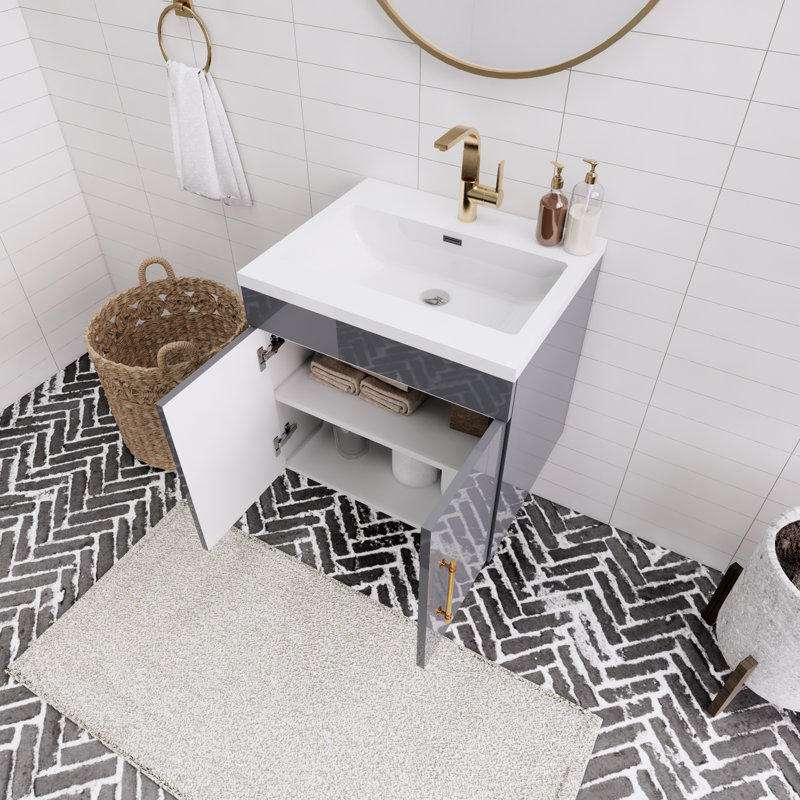 Tojuana 23.62'' Single Bathroom Vanity with Acrylic Top, Gloss Grey