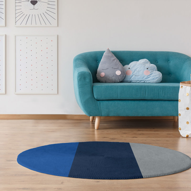 Tapis bleu royal rayures royal national hockey, Rond 5 pi