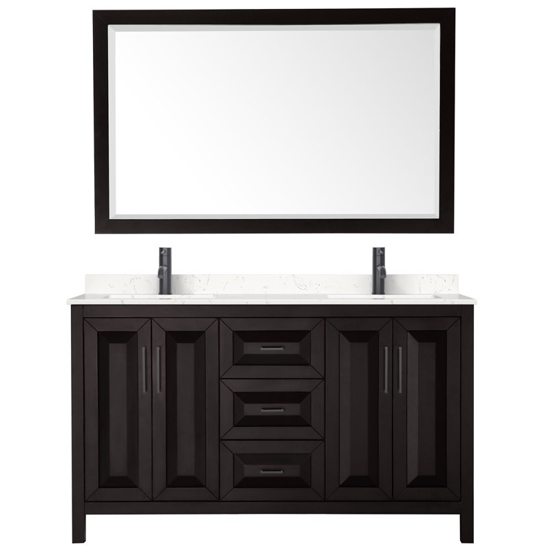 Daria Double Bathroom Vanity Set with Mirror, Dark Espresso, Matte Black, 72"