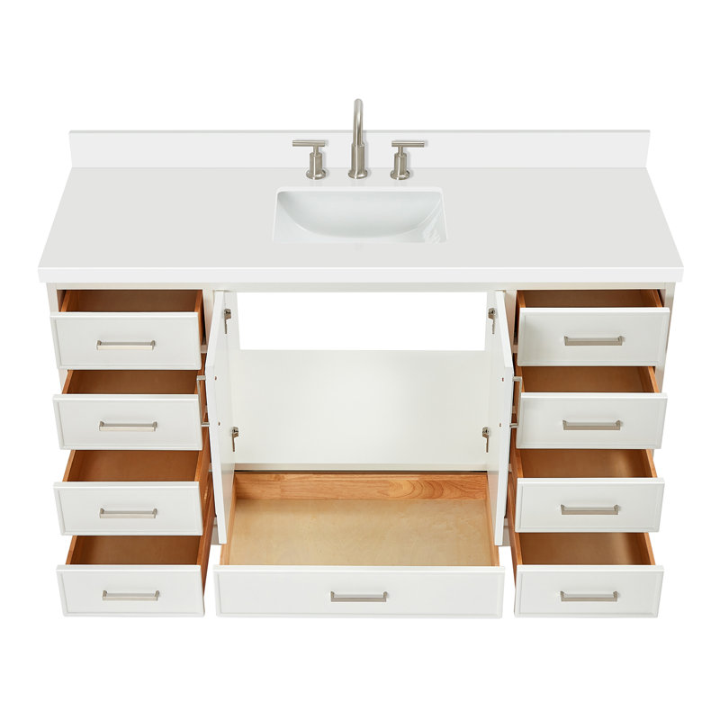 Meuble-lavabo simple avec plateau Abshire 61, Blanc, 61"