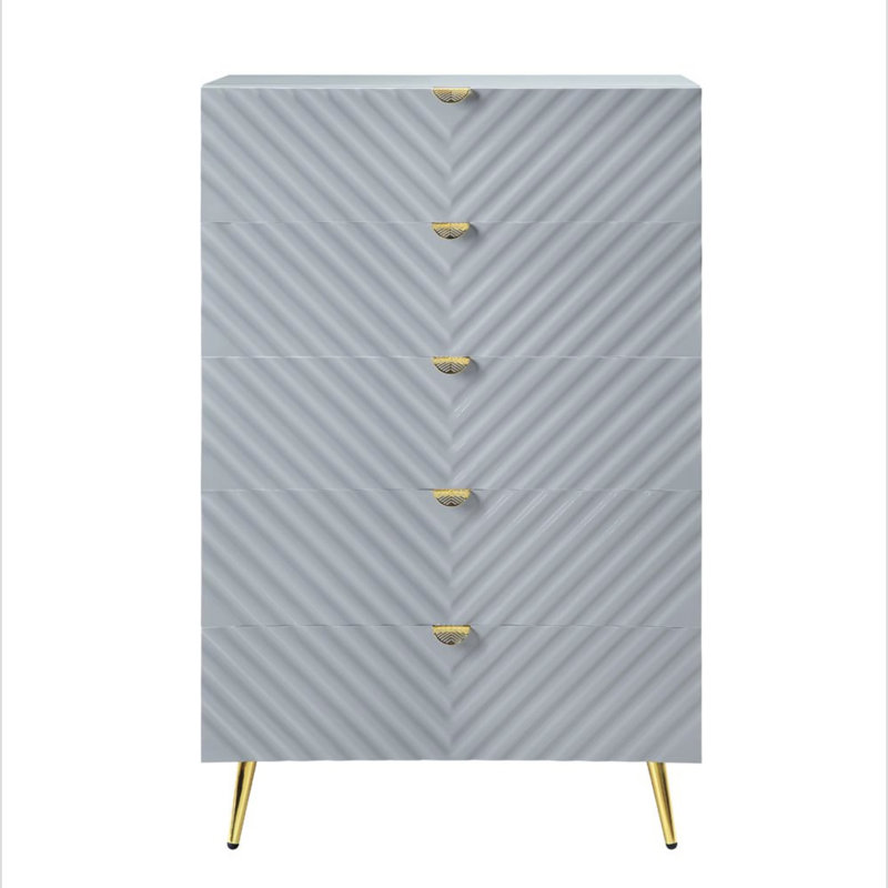 Commode à 5 tiroirs l 31,6 po Catalina, Gris haute brillance