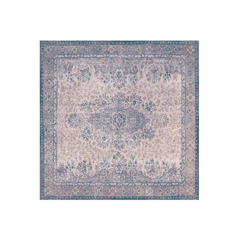 Tapis rose poudré décoratif rétro, Carré 7 pi 7 po