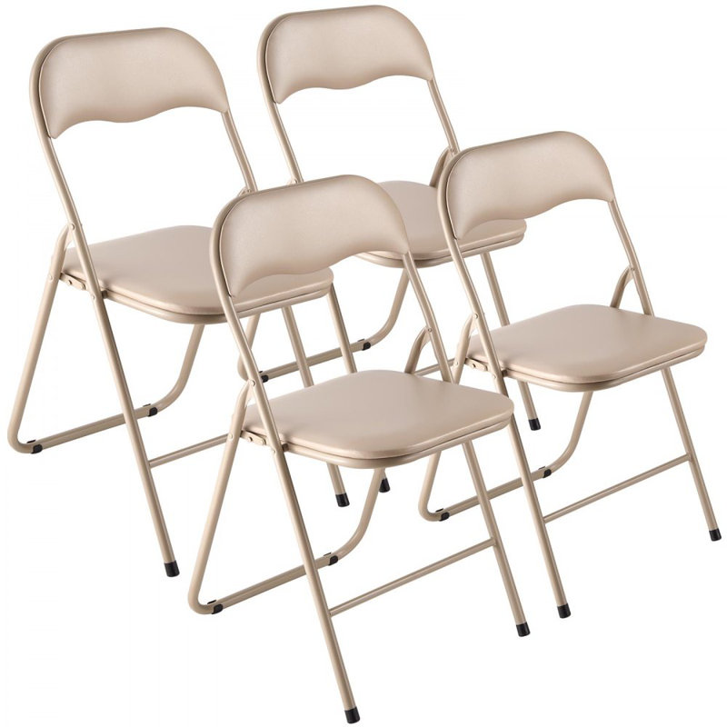 Chaises pliantes portatives en cuir avec coussin rembourré kaki