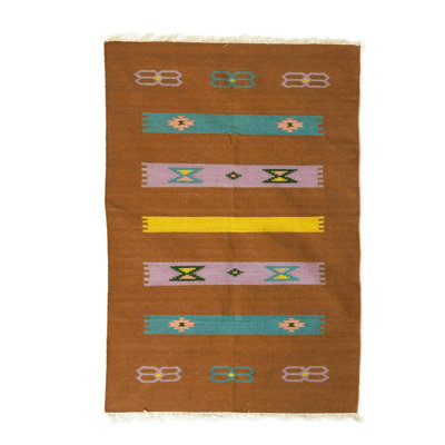 Tapis brun en laine tissé à la main Bise