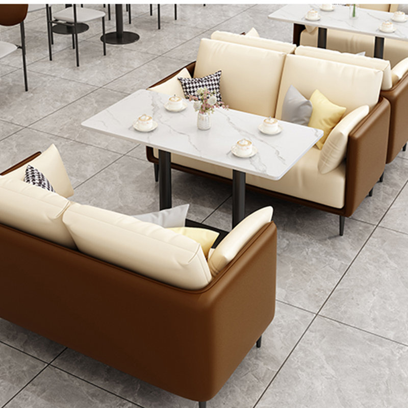 Banc rembourré en similicuir, Café / blanc cassé