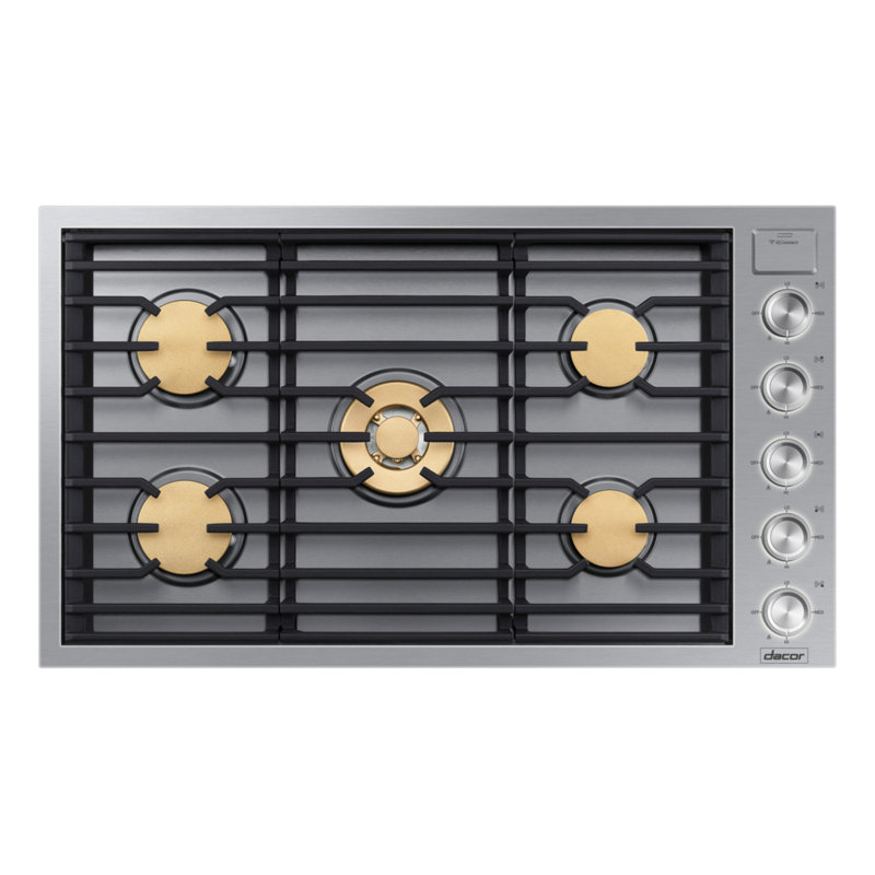 36" Gas Cooktop 5 Burners, Flush, Contemporary, NG/LP, Silver Stainless