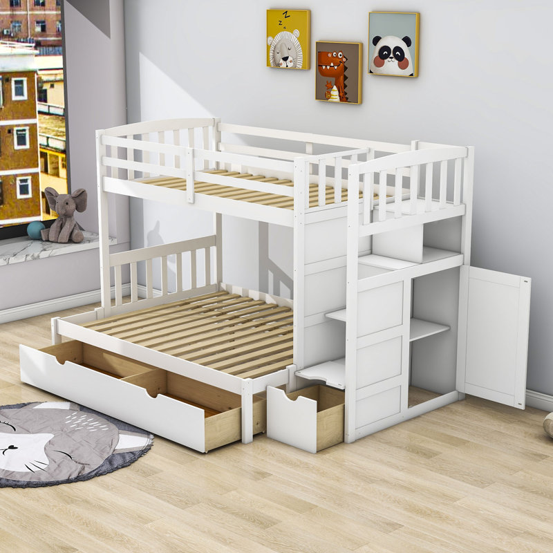 Lit superposé simple sur 3 tiroirs avec tablettes Blassingame Kanode par Viv + Rae ™, Blanc