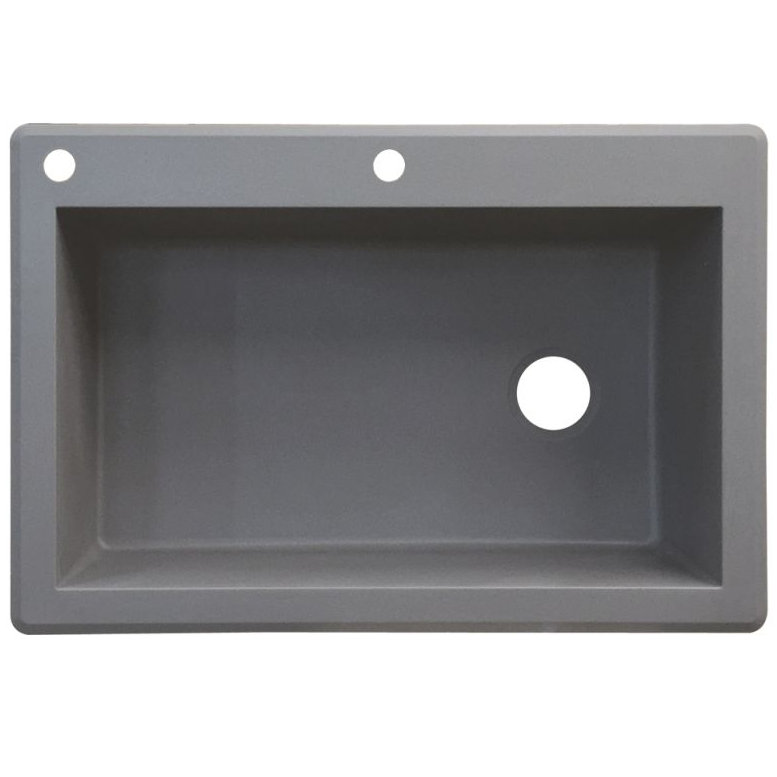 Évier de cuisine à simple cuve encastrable L 33 po x l 22 po Radius, 2 trous, Gris