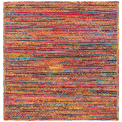 Braided Handmade Cotton/Jute Striped Rug in Brown