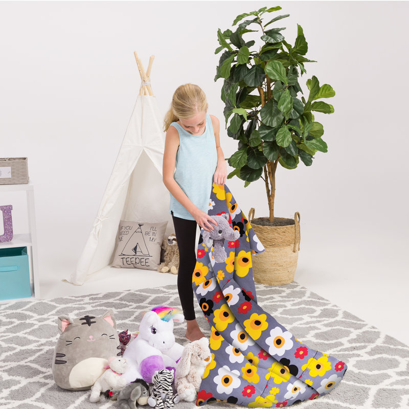 Bean Bag Cover, Canvas Multi-Colored Flowers on Gray, 200L - Large