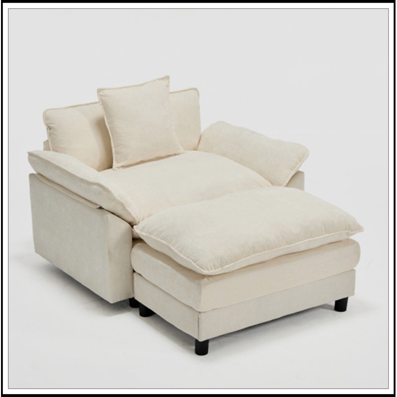 Modern Upholstered Armchair with Ottoman, Beige