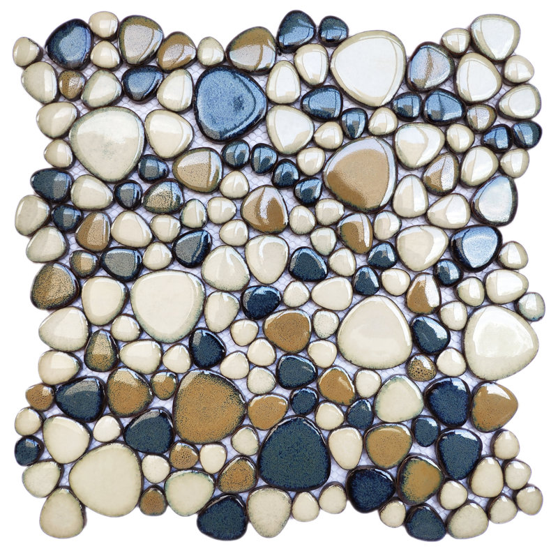Carreaux de mur et de plancher en porcelaine bleue, Brun / bleu foncé / ivoire