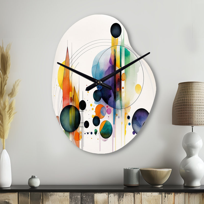 Art géométrique multicolore aquarelle I - horloge murale géométrique de forme irrégulière, horloge murale asymétrique moderne