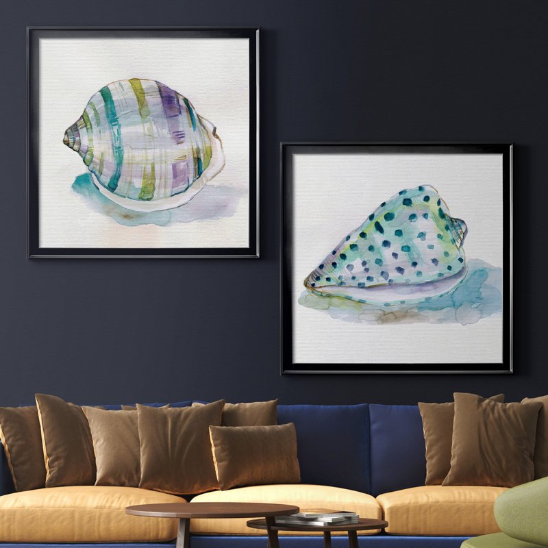 Malecon Shell III - ensemble de 2 reproductions d'art sur toile tendue, Toile avec cadre noir, Pas de tapis