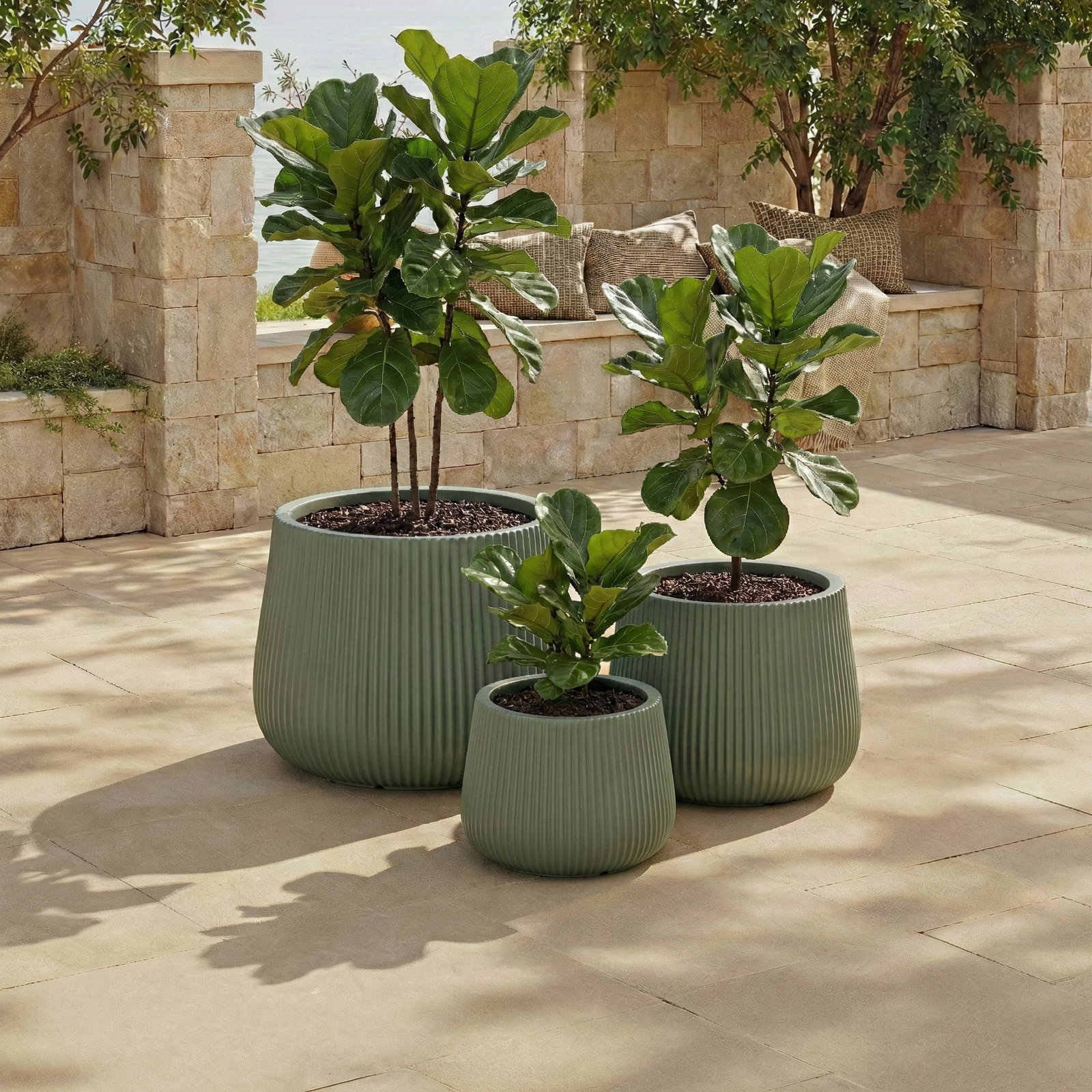 Sara Planter Pot Set Of 3, Green