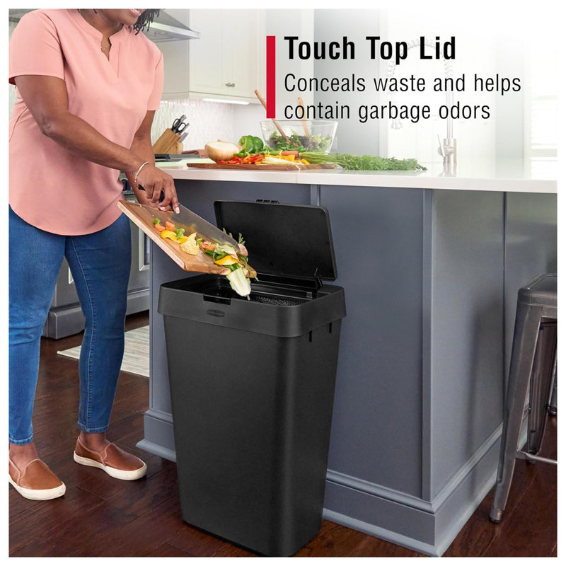 Rubbermaid Touch-Top Kitchen Trash Can Storage with Lid, 12.2 Gal, Black, 2 Pack