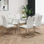 Table de salle à manger moderne simple en verre, plateau de table en verre trempé massif, pieds de table galvanisés, ensemble de chaises de salle à manger en polyuréthane blanc, convenant à une cuisine de restaurant (ensemble de 7)-1703391767-1703391786