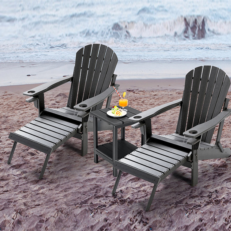 Chaise Adirondack pliante en plastique avec repose-pieds, Gris
