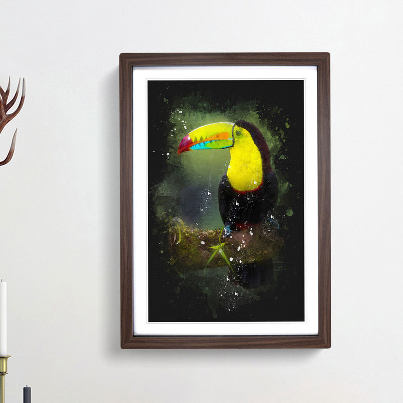 Resting Toucan - Picture Frame Graphic Art Print, 45cm H x 33cm W x 2cm D, Walnut Framed