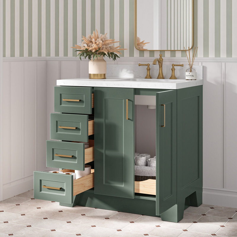 Meuble-lavabo simple en bois massif 36 po Freitas, Oui, Rectangulaire, Bleu minuit