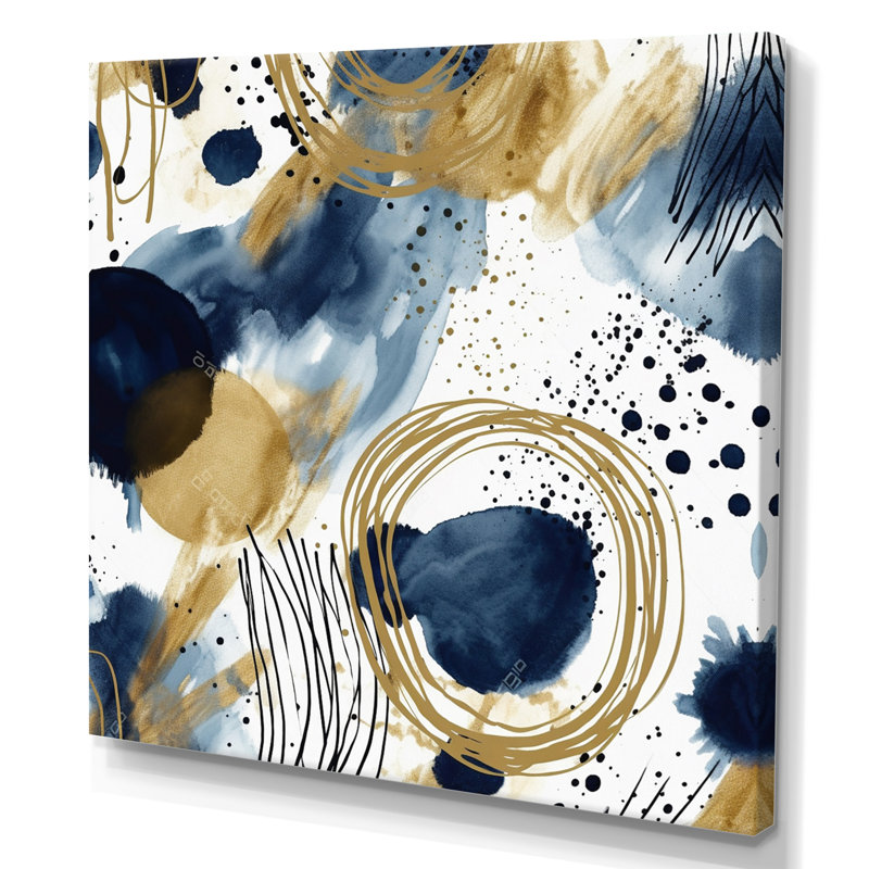 Motif abstrait avec textures bleues et dorées IV encadrée sur toile, H 36 po x l 36 po x P 1,5 po, Toile tendue