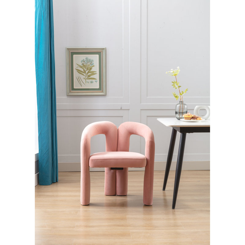 Chaise d'appoint rembourrée en velours rose avec pieds éléphants élégants et dossier incurvé, mousse douce, de 2 pour le salon