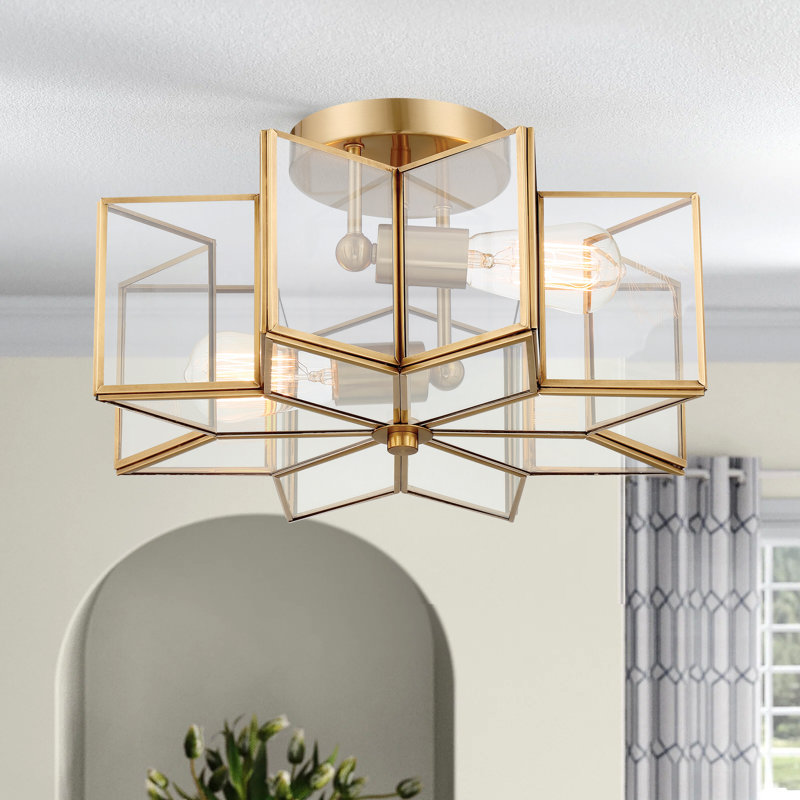 Angala 2 - Light 41cm Unique/Statement Star Semi Flush Mount Light, Brass Dust