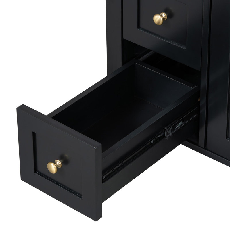 Meuble-lavabo autoportant de 24 po avec lavabo en céramique, Noir, Doré