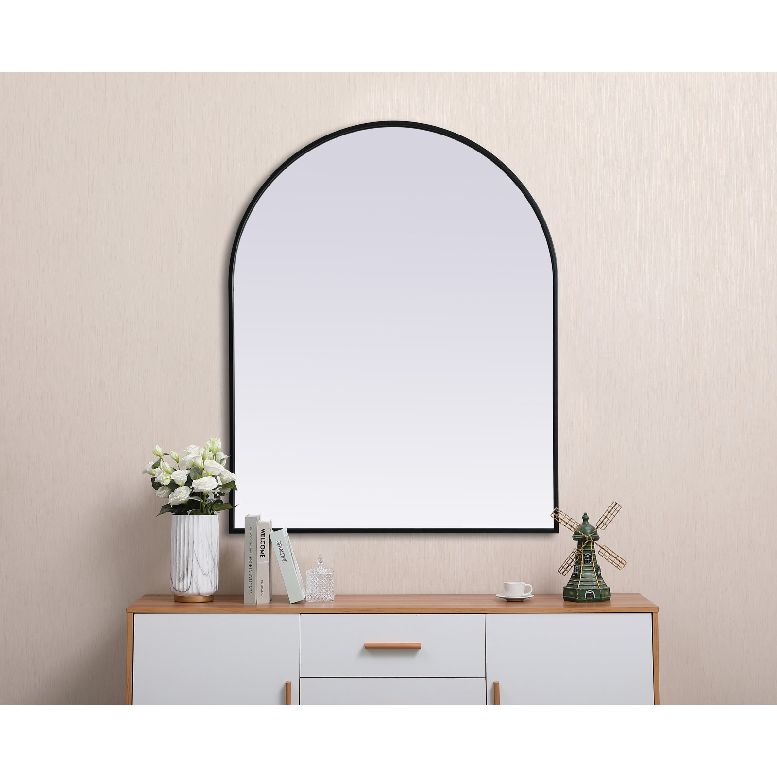 Sabine Metal Arch Wall Mirror, Black, 42" x 33"