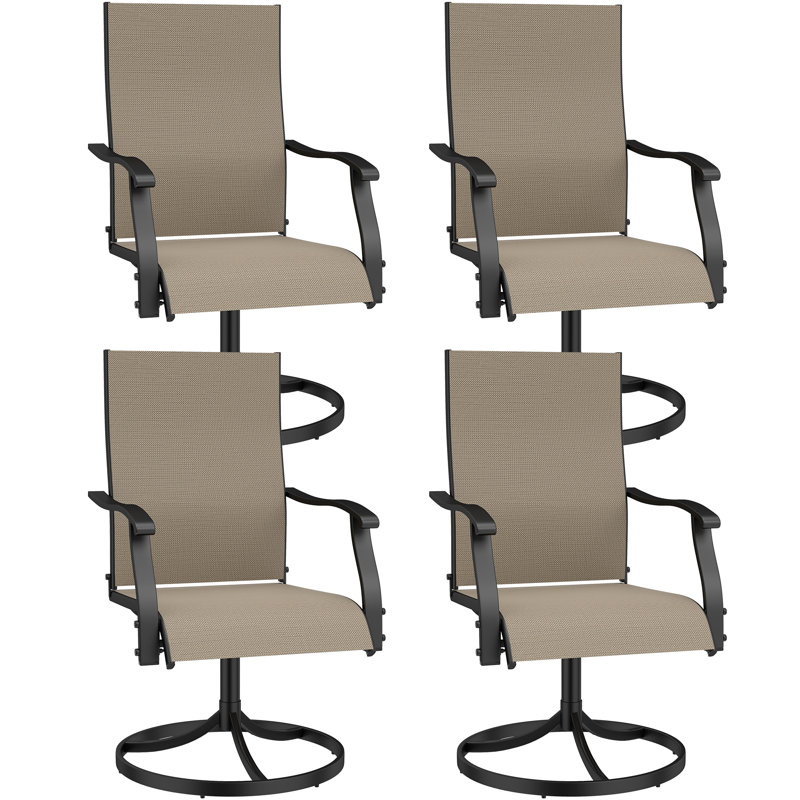Ensemble de 4 chaises de salle à manger de patio toutes saisons, filet de polyester respirant à dossier haut pivotant, Beige